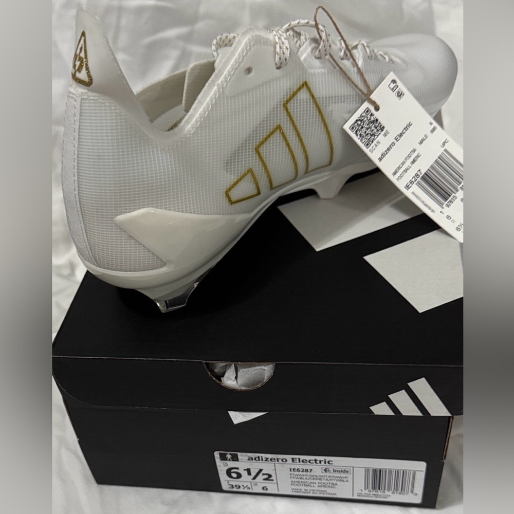 Adidas Adizero Electric White with Gold Accents Football Cleats